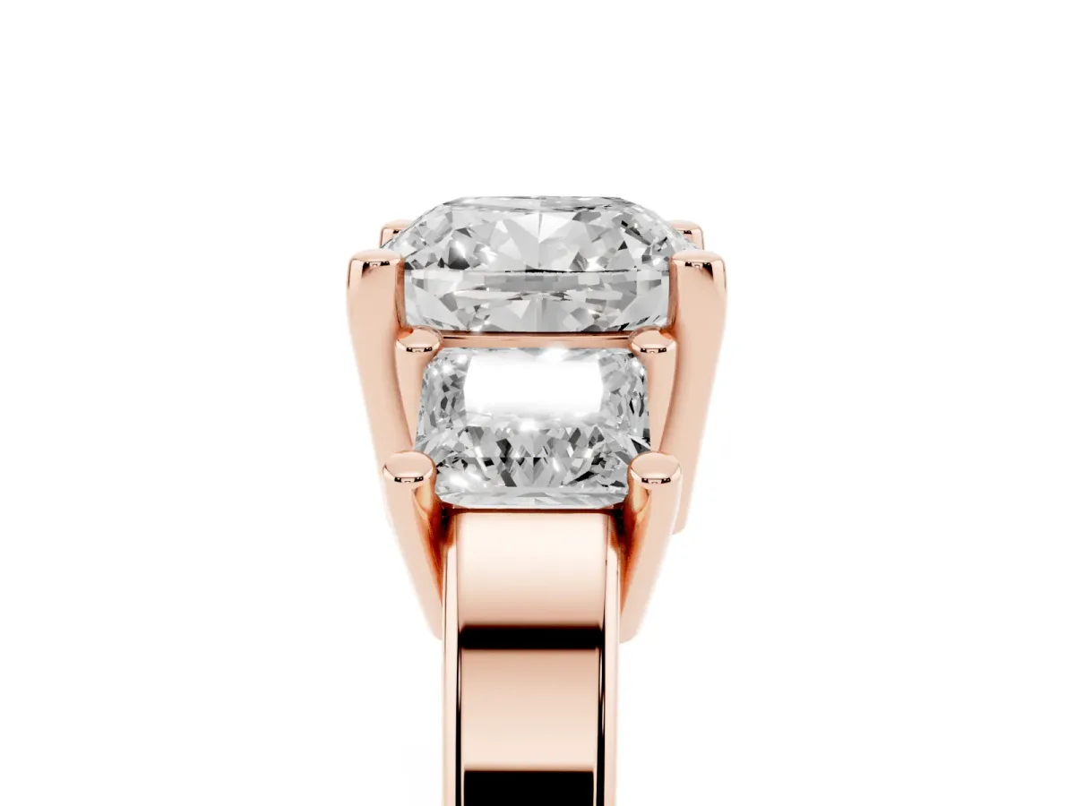 Three-Stone Cushion Cut Cut Solitaire Ring with Prong Setting Rose gold