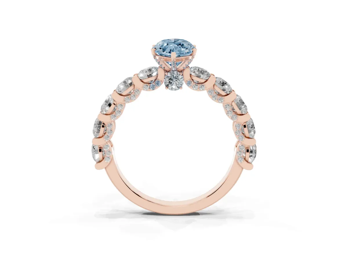 Fancy Blue Marquise Cut Diamond Side Stone Engagement Ring with Four-Prong Setting Rose gold