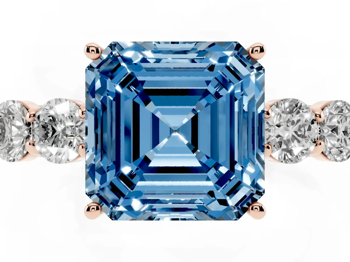 Fancy Blue Asscher Cut Cut Diamond Five-Stone Prong Set White Gold Ring Rose gold