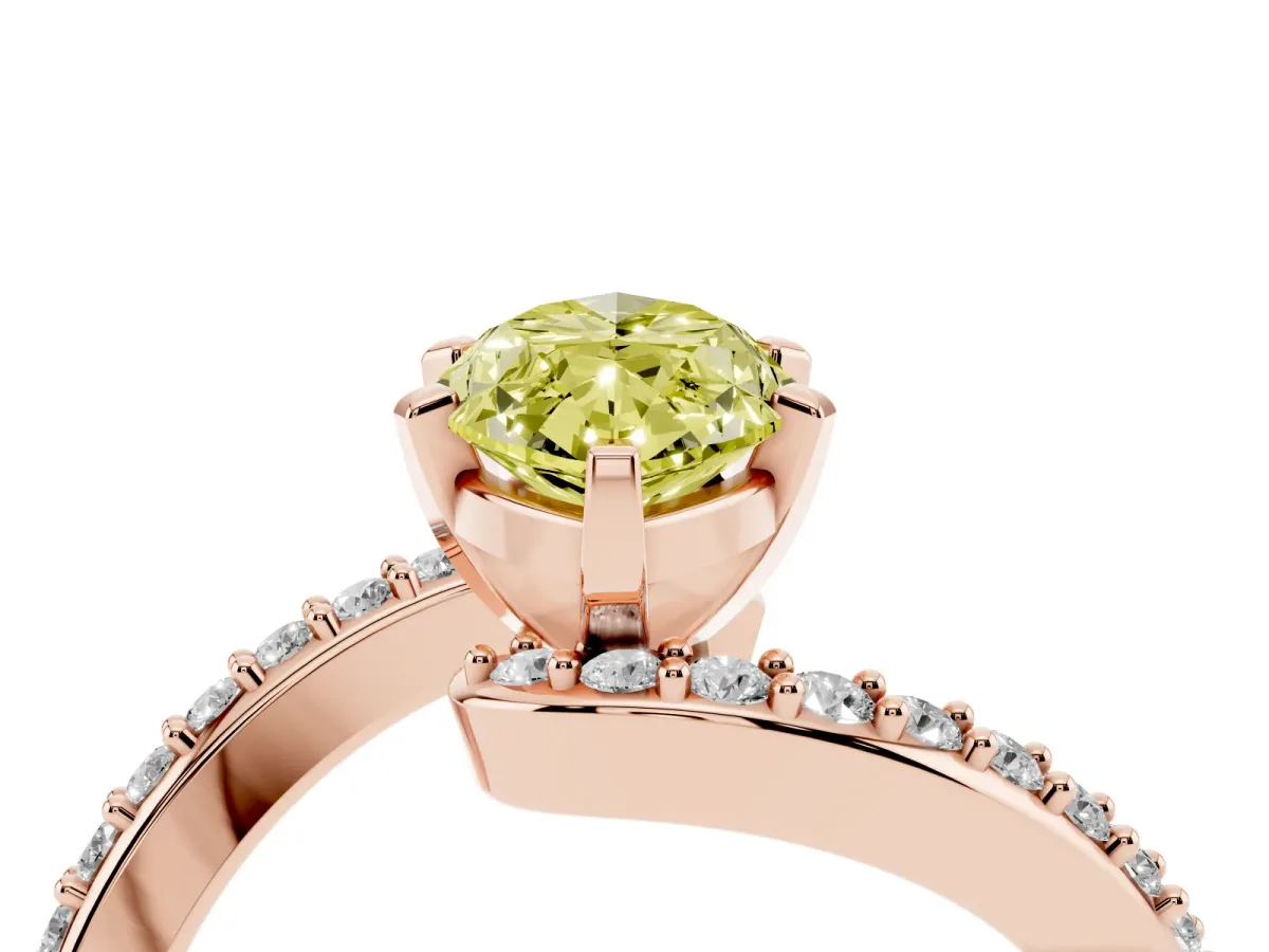Fancy Yellow Marquise Cut Solitaire Twist Band with Pave Set Diamonds and Four-Prong Setting Rose gold