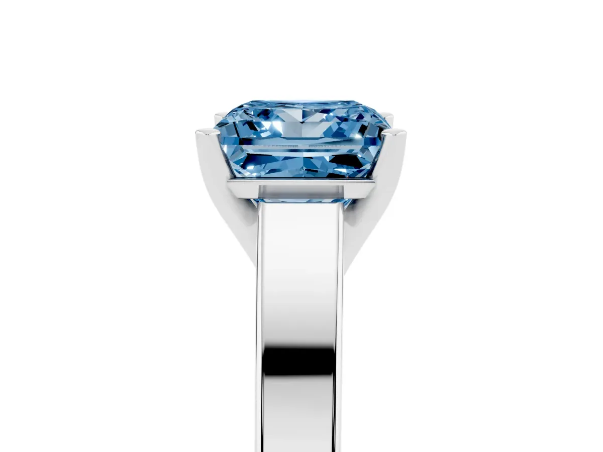 Fancy Blue Princess Cut Solitaire Engagement Ring with Four-Prong Setting and Tapered Band Platinum