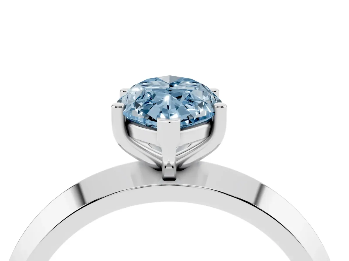 Fancy Blue Marquise Cut Cut Solitaire Engagement Ring with Flat Band and Four-Prong Setting Platinum