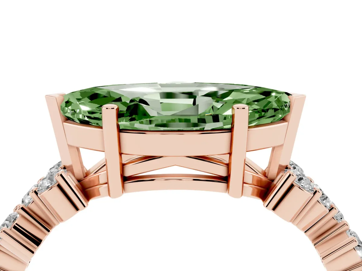Fancy Green Marquise Cut Diamond Scattered Round Accent Ring with Prong Setting Rose gold