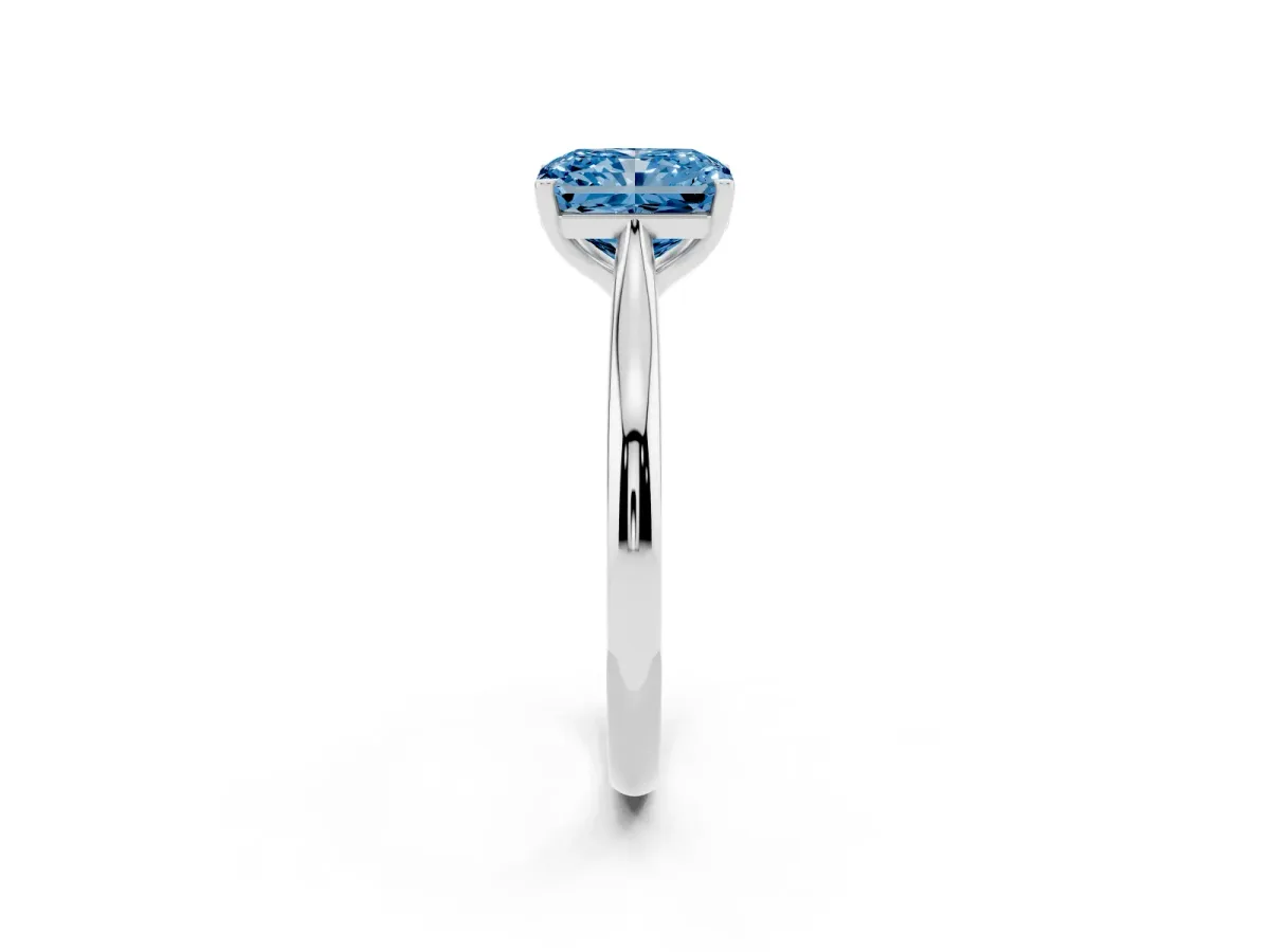 Fancy Blue Radiant Cut Cut Solitaire Ring with Cathedral Band and Four-Prong Setting Platinum