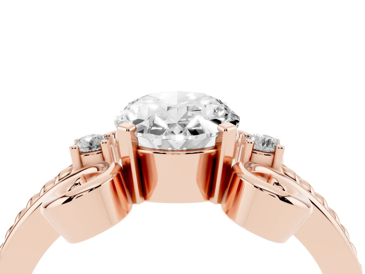 Oval Cut Solitaire Twisted Band Scroll Prong Ring Rose gold