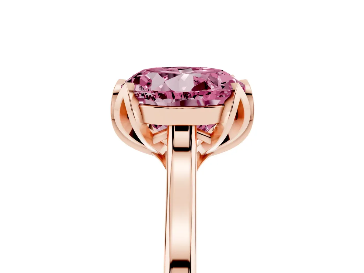 Fancy Pink Round Cut Diamond Solitaire Ring with Flower Prong Setting and Classic Band Rose gold