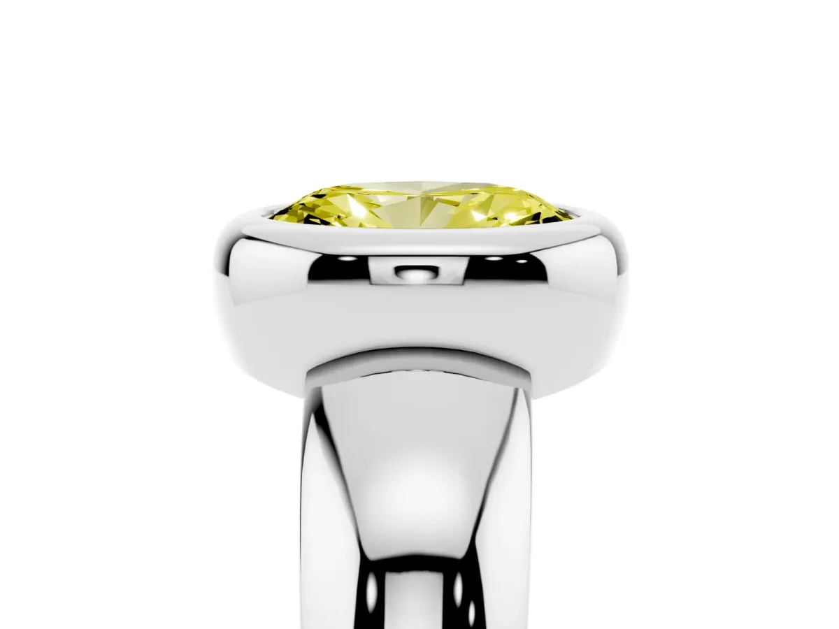 Fancy Yellow Bezel Set Oval Cut Solitaire Ring with Wide Band Platinum