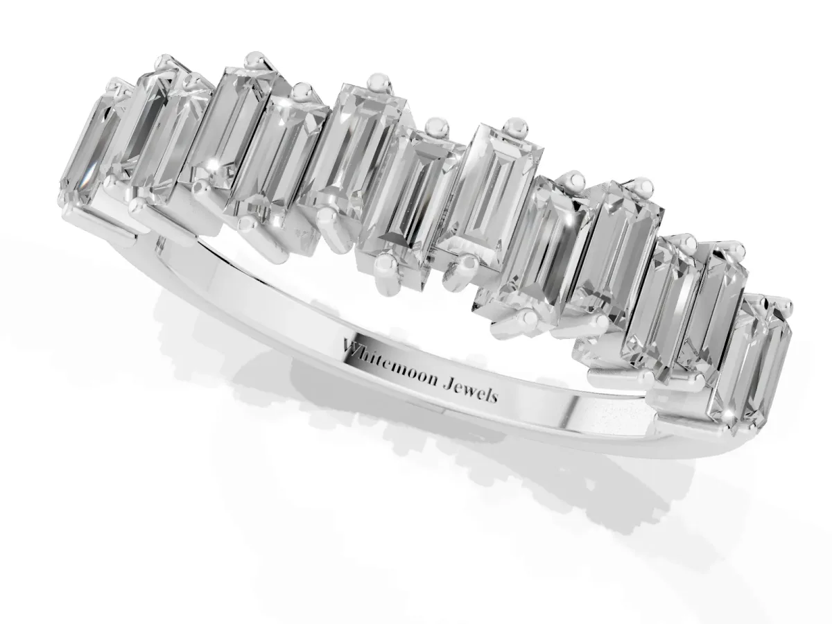 Baguette Diamond Half Eternity Ring with Prong Setting Platinum