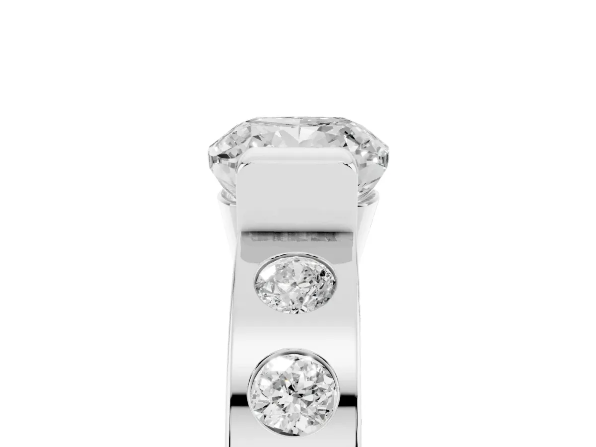 Cushion Cut Brilliant Channel-Set Diamond Ring with Bezel Prong Setting Silver