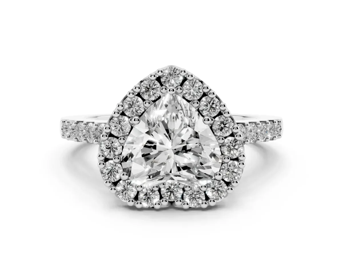 Heart Cut Halo Diamond Pavé Solitaire Ring Platinum