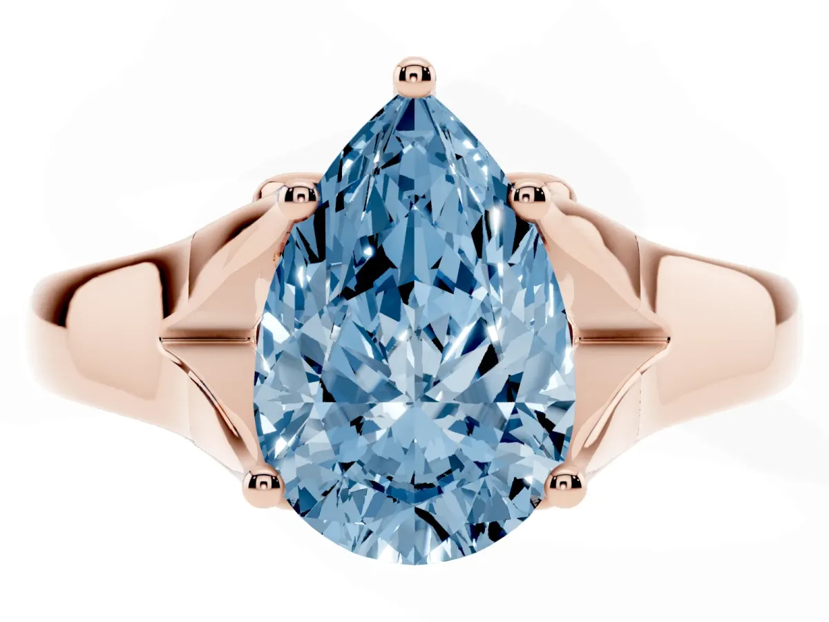 Fancy Blue Pear Cut Solitaire Diamond Ring with Cathedral Band and Four-Prong Setting Rose gold