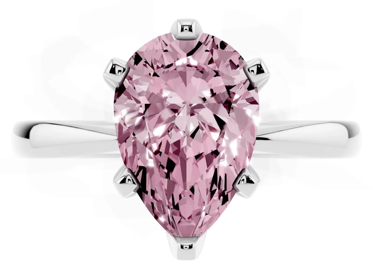 Fancy Pink Pear Cut Solitaire Engagement Ring with Six-Prong Setting and Tapered Band Platinum