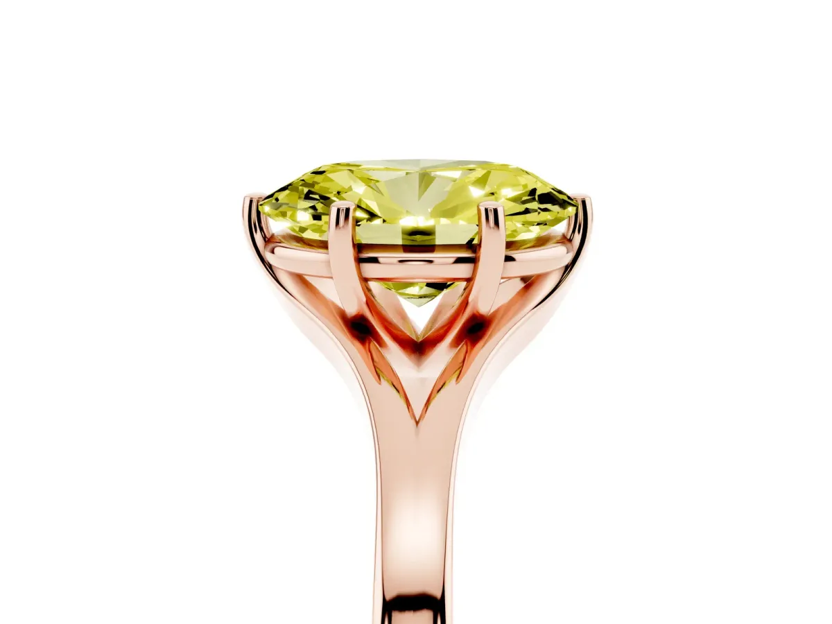 Fancy Yellow Oval Cut Solitaire Diamond Ring with Six-Prong Setting and Tapered Band Rose gold