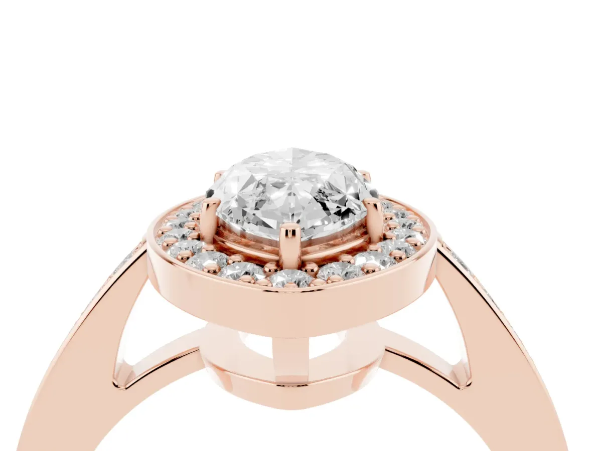 Marquise Cut Halo Pavé Diamond Engagement Ring with Bezel Setting Rose gold