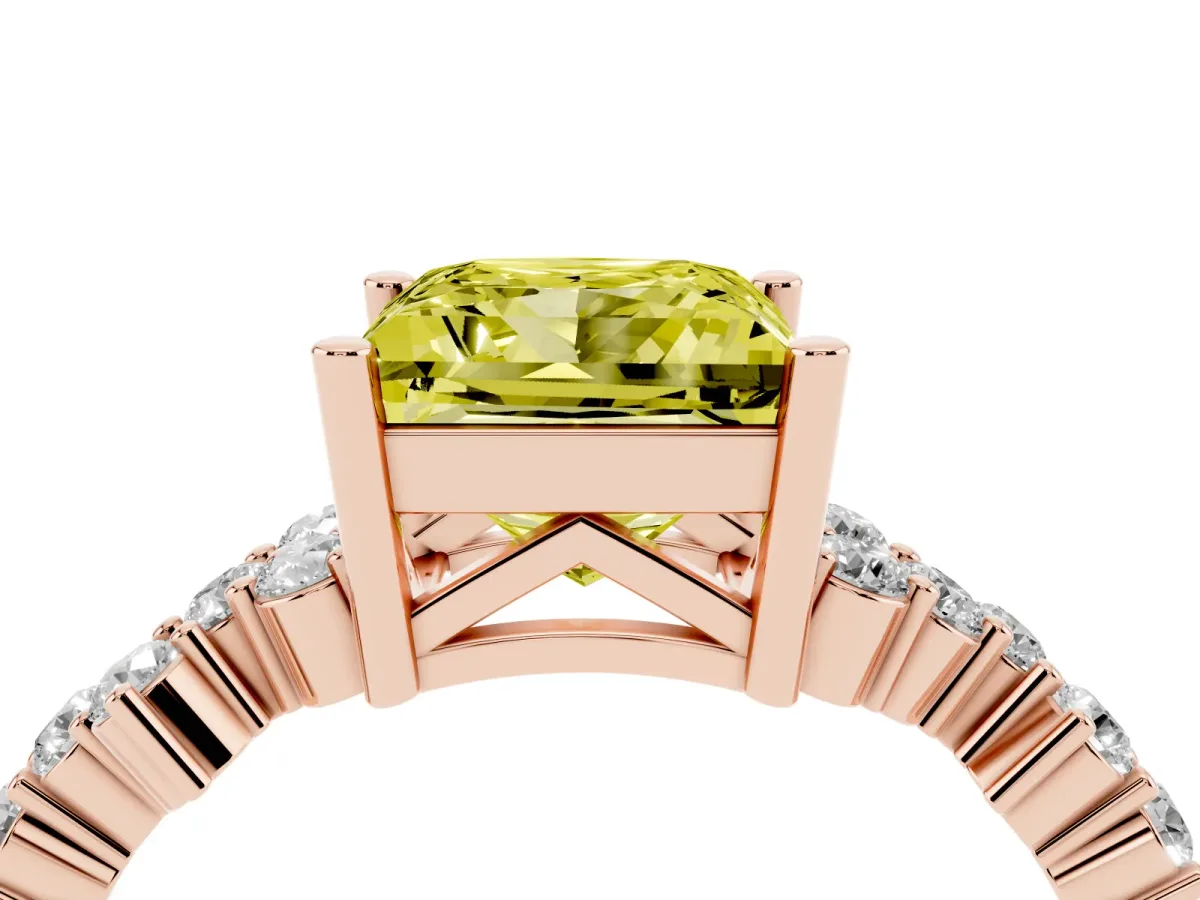 Fancy Yellow Princess Cut Diamond Scattered Round Accent Ring with Prong Setting Rose gold