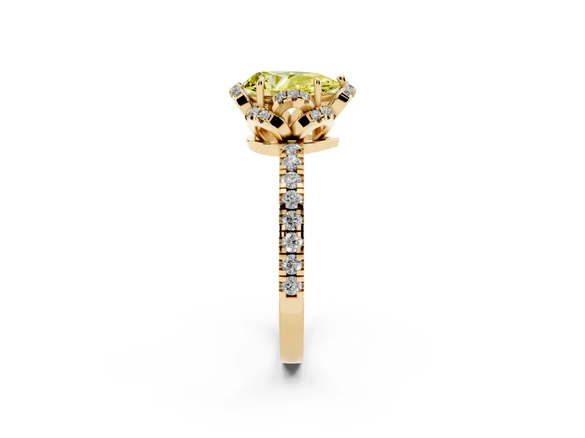 Fancy Yellow Pear Cut Halo Diamond Pave Band Ring with Four-Prong Setting Yellow gold