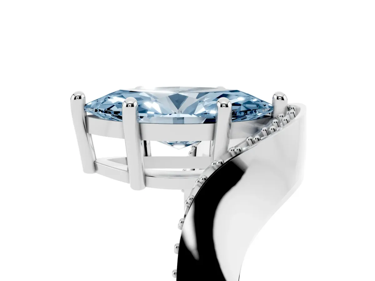 Fancy Blue Marquise Cut Solitaire Diamond Engagement Ring with Pave Band and Four-Prong Setting Platinum