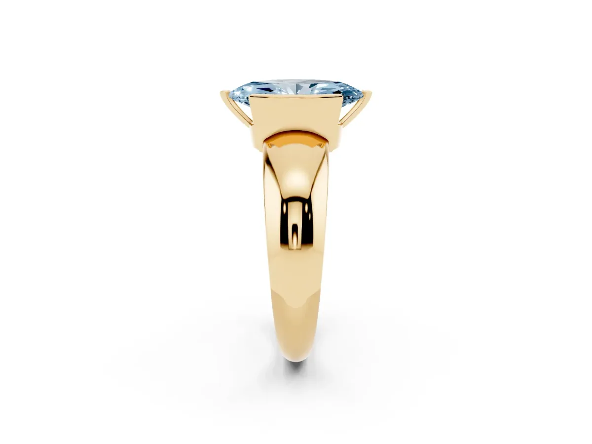 Fancy Blue Marquise Cut Solitaire Tension Set Diamond Ring with Wide Band Yellow gold
