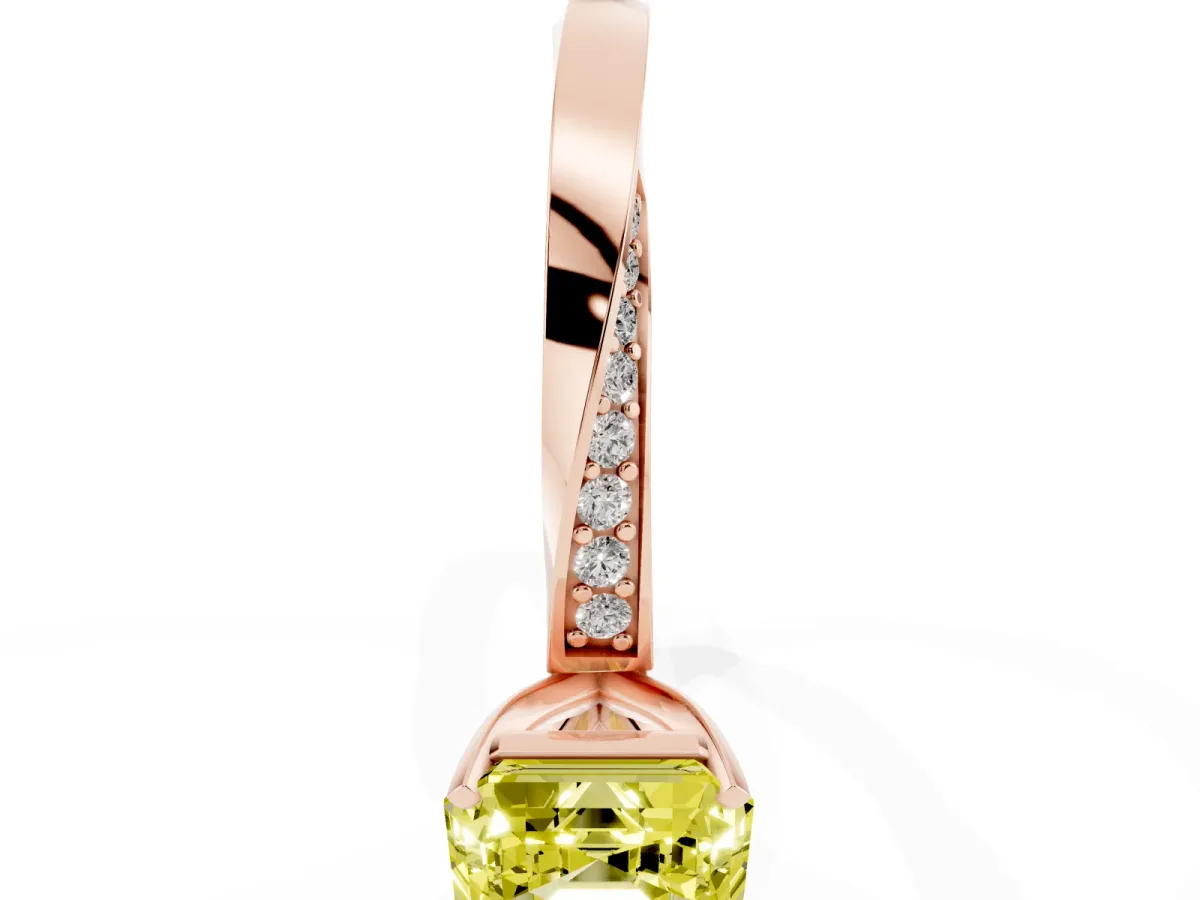 Fancy Yellow Asscher Cut Diamond Engagement Ring with Side Stone Accents and Four-Prong Setting Rose gold