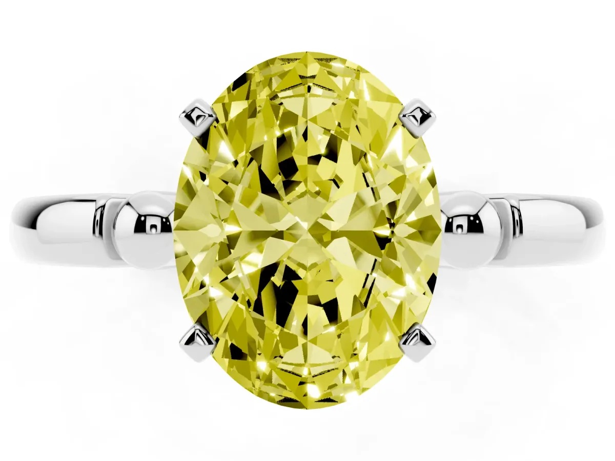 Fancy Yellow Oval Cut Solitaire Beaded Band with Four-Prong Setting Platinum