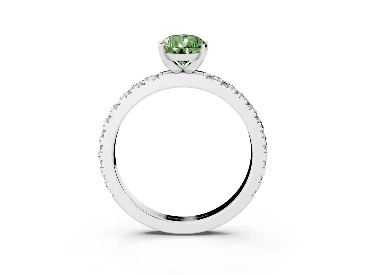 Fancy Green Pear Cut Diamond Pavé Band Solitaire with Four-Prong Setting Silver