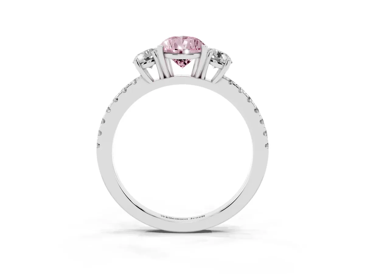 Fancy Pink Three-Stone Pear Cut Cut Diamond Pavé Band with Prong Setting Silver