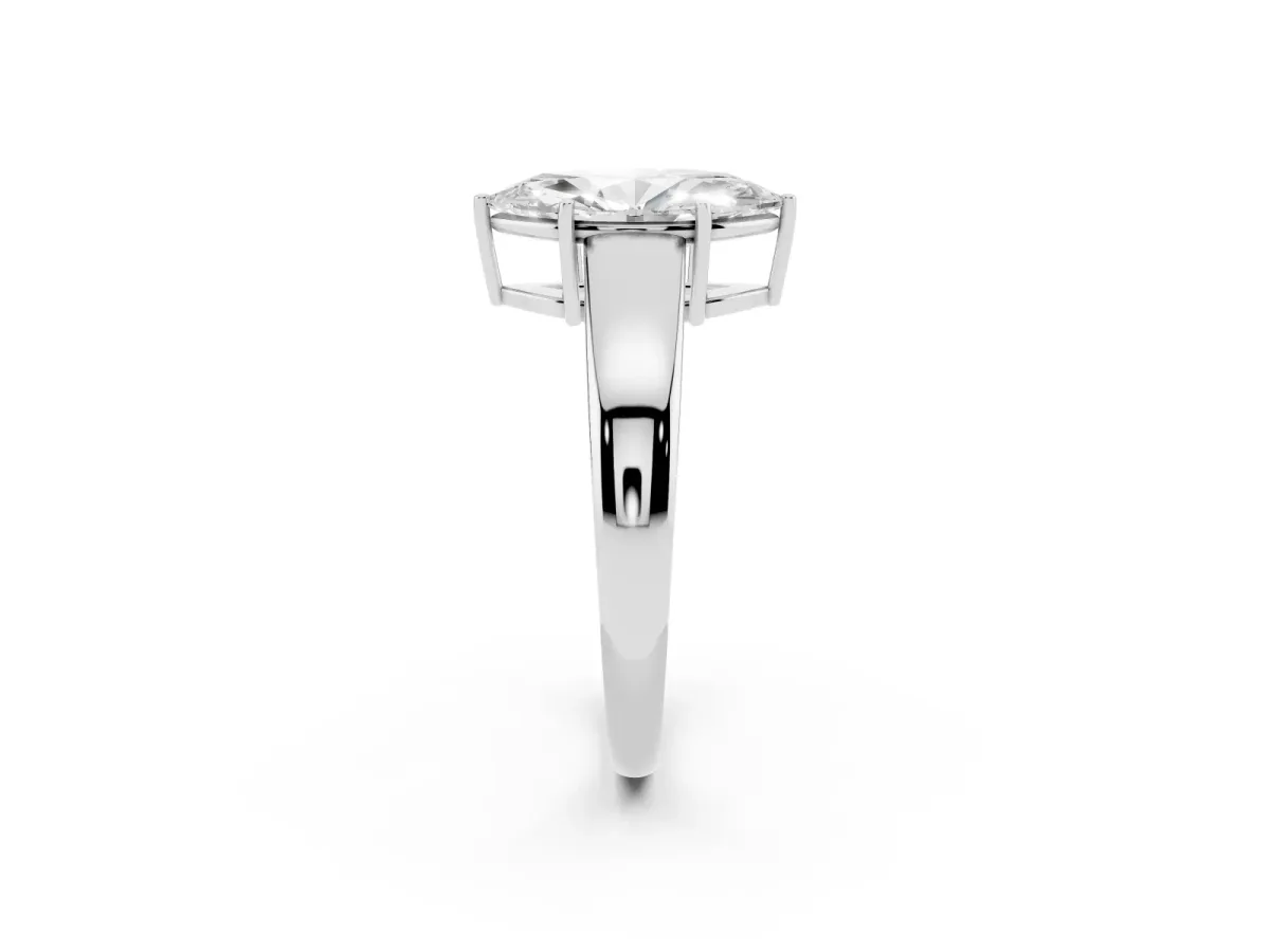 Marquise Cut Solitaire Diamond Ring with Tapered Band and Four-Prong Setting Platinum