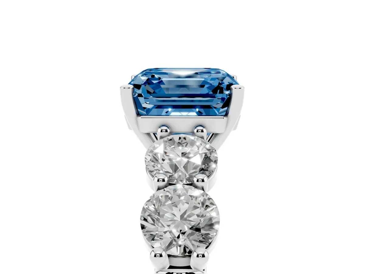Fancy Blue Asscher Cut Cut Five-Stone Prong Set Diamond Ring with Classic Band White gold