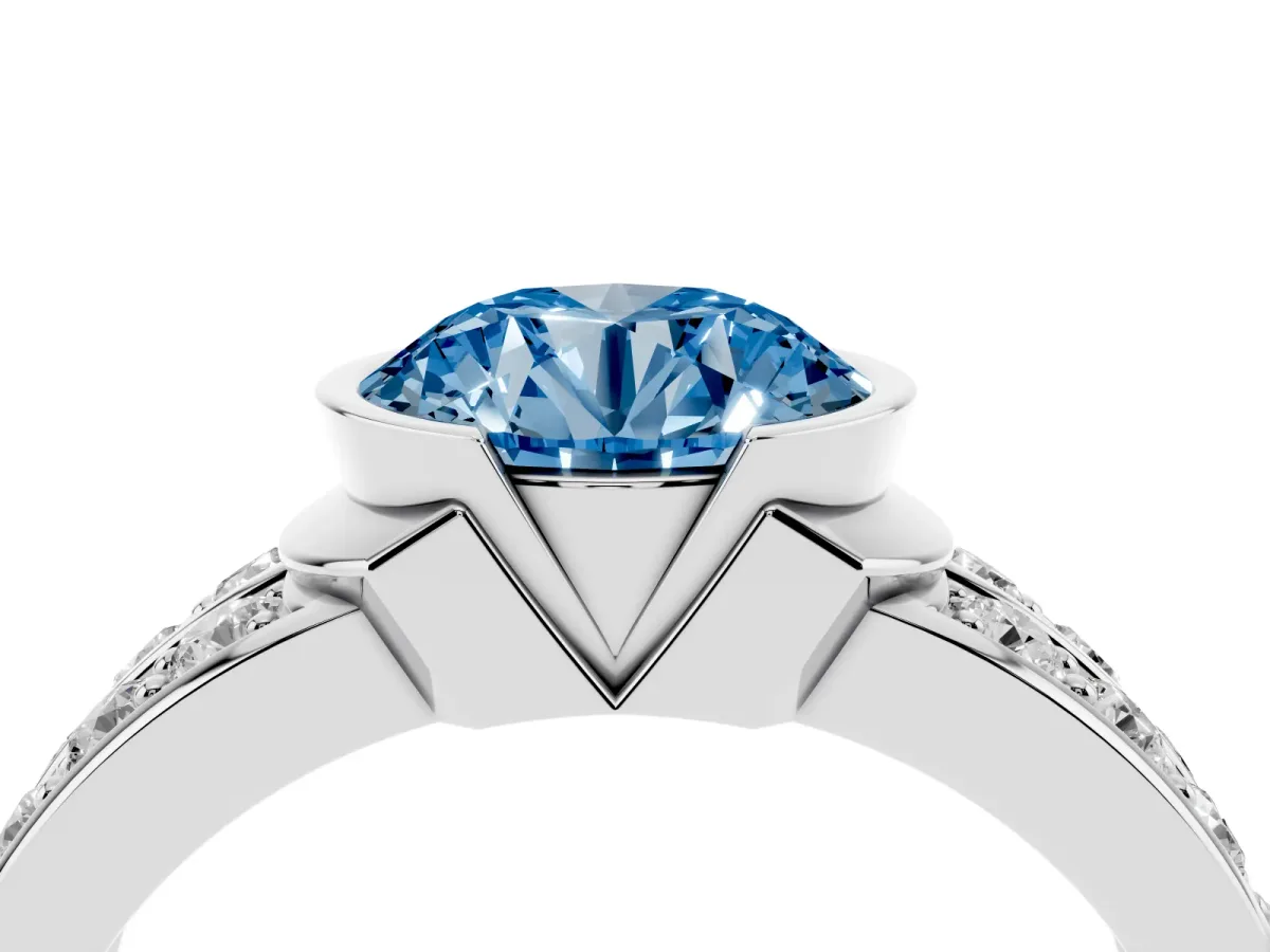 Fancy Blue Round Cut Brilliant Diamond Channel Set Wide Band Ring with Bezel Setting Platinum