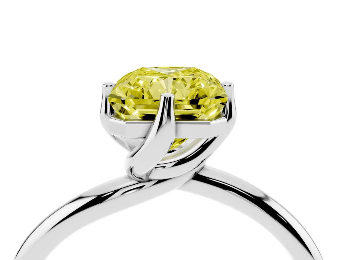 Fancy Yellow Radiant Cut Diamond Solitaire Engagement Ring with Four-Prong Setting and Classic Band Silver