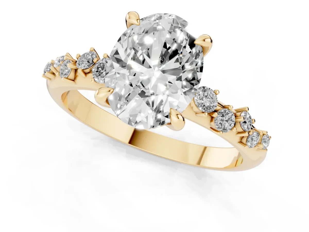 Oval Cut Cut Diamond Vine Band with Four-Prong Setting Yellow gold