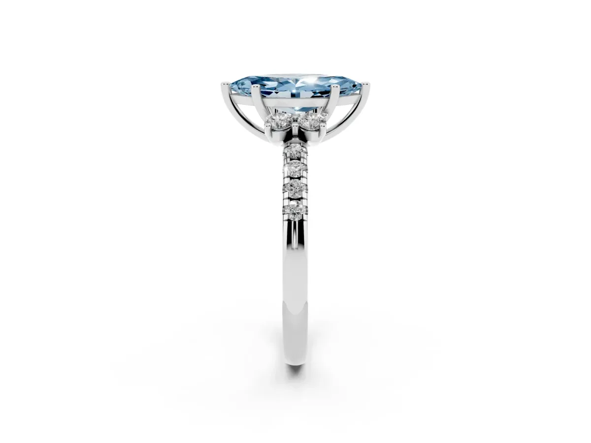 Fancy Blue Marquise Cut Diamond Three-Stone Pave Band with Four-Prong Setting Silver