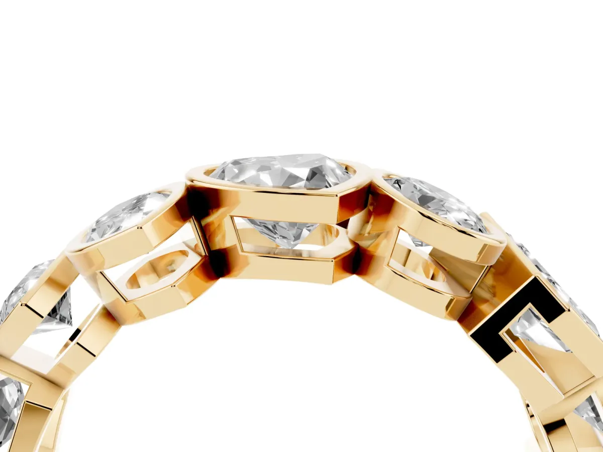 Mixed Shape Diamond Bezel Set Eternity Wedding Band Yellow gold