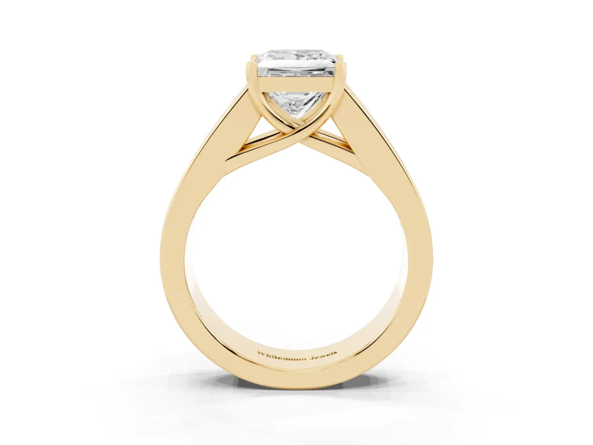 Princess Cut Cut Channel Set Solitaire Ring with Four-Prong Setting Yellow gold