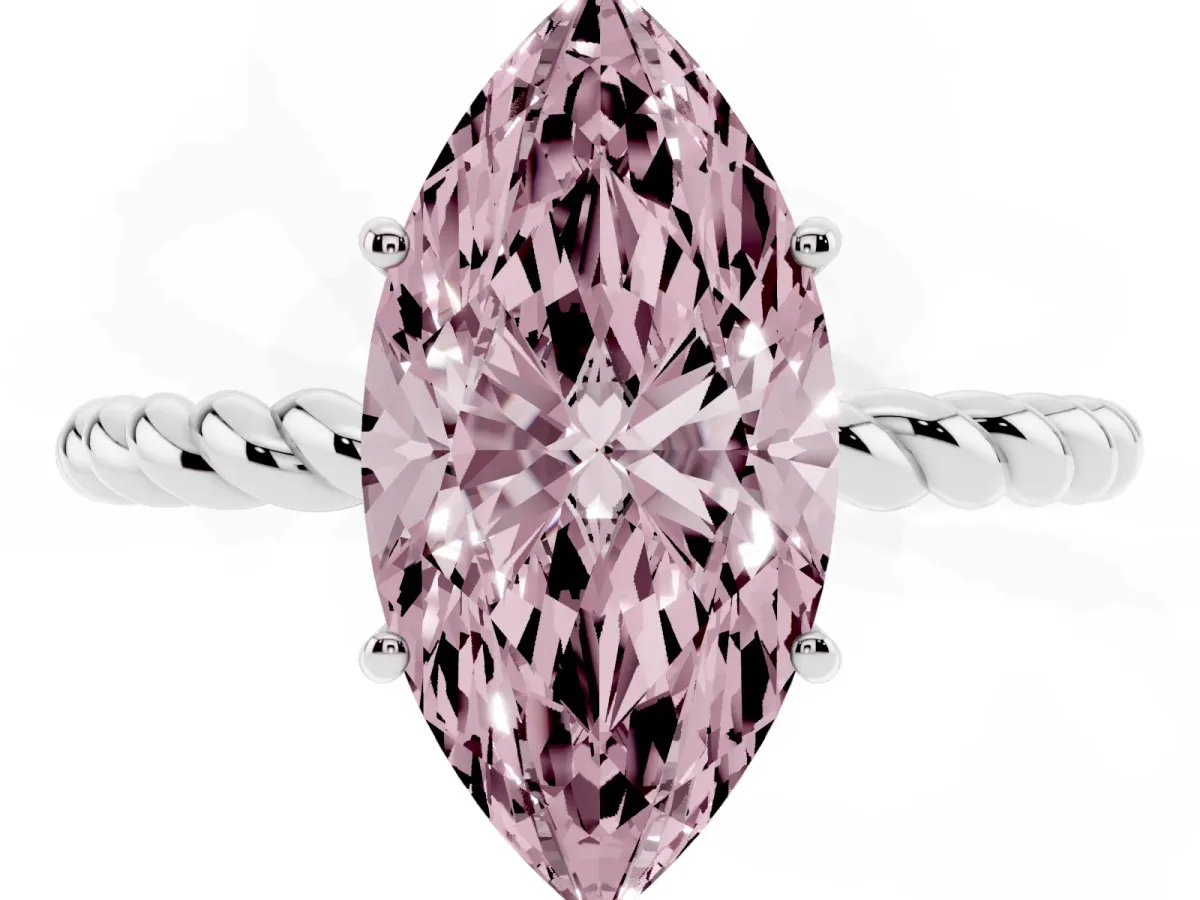 Fancy Pink Marquise Cut Solitaire Twist Band Ring with Four-Prong Setting Silver