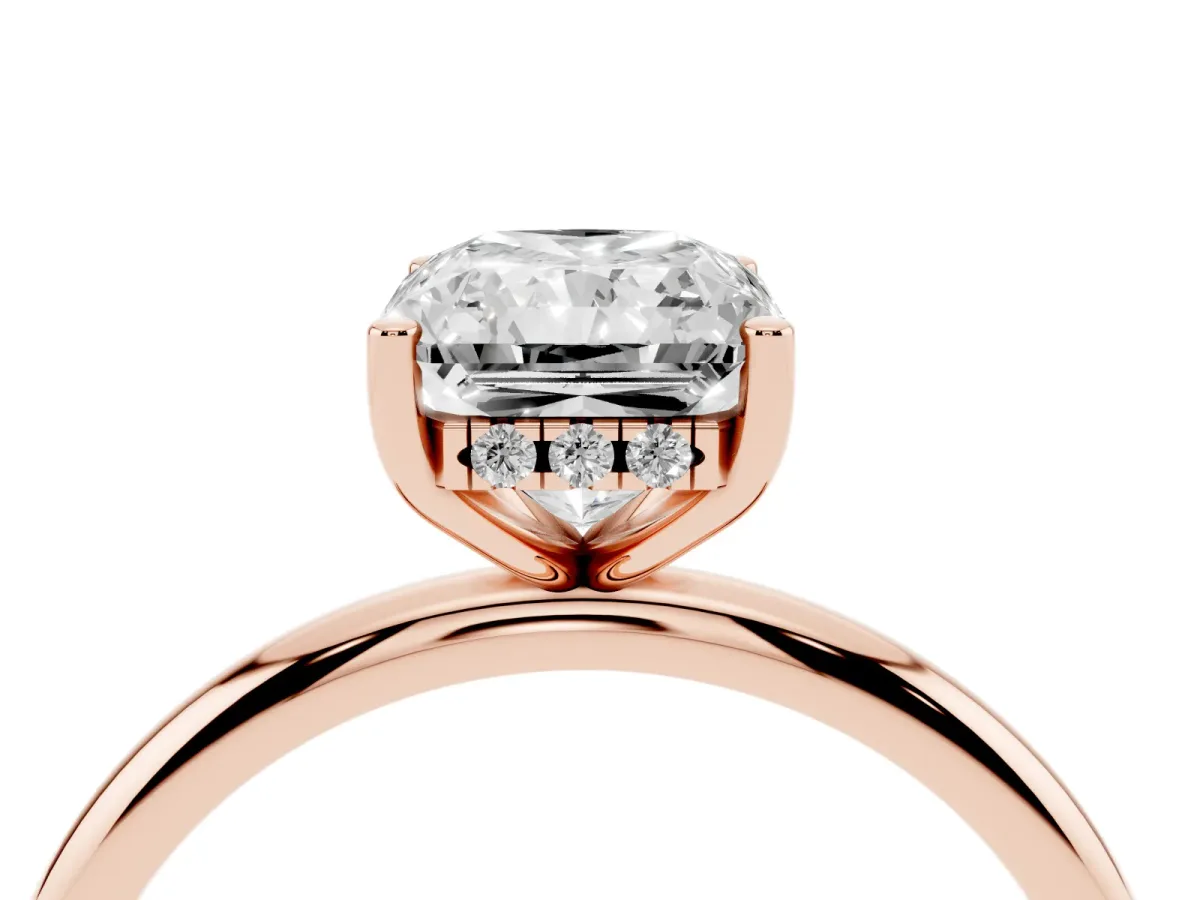 Radiant Cut Cut Solitaire Engagement Ring with Four-Prong Setting and Classic Band Rose gold