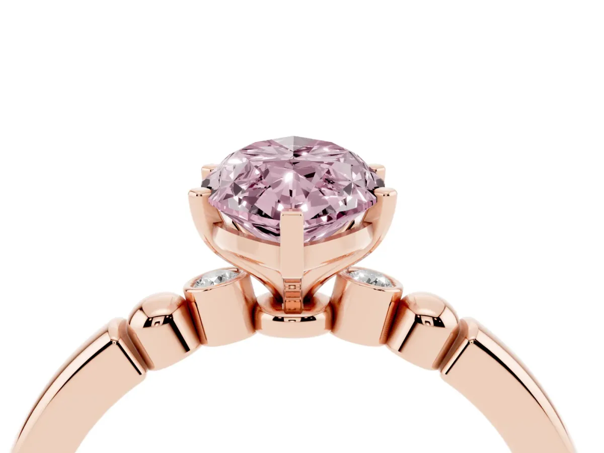 Fancy Pink Marquise Cut Solitaire Beaded Band with Four-Prong Setting Rose gold