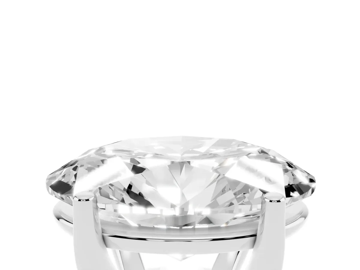 Oval Cut Cut Diamond Solitaire Engagement Ring with Tapered Plain Band and Four-Prong Setting White gold