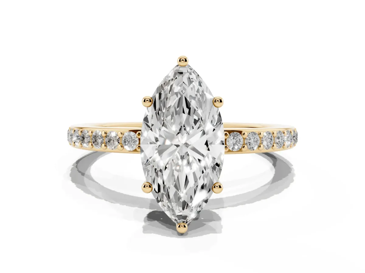 Marquise Cut Cut Diamond Pavé Band Ring with Four-Prong Setting Yellow gold