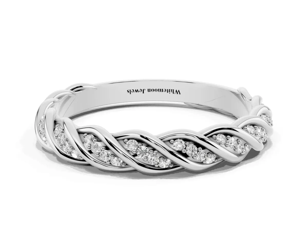 Twisted Pavé Round Diamond Eternity Band with Shared Prong Setting Platinum
