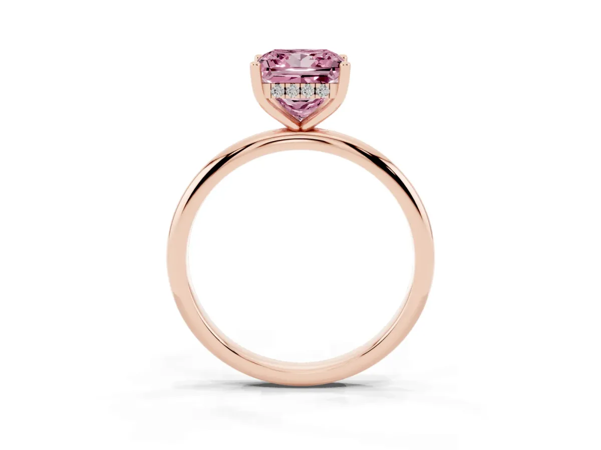 Fancy Pink Princess Cut Cut Solitaire Engagement Ring with Four-Prong Setting and Classic Band Rose gold