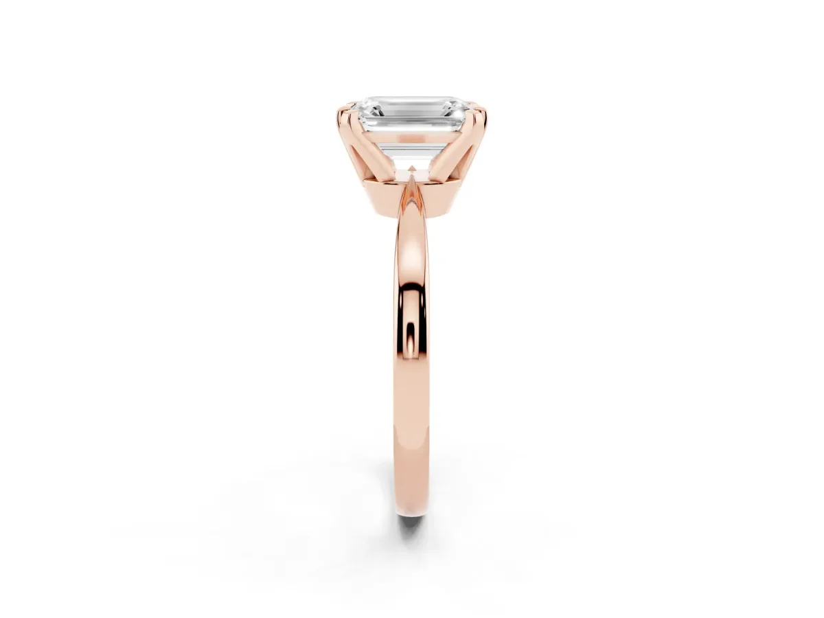 Emerald Cut Solitaire Engagement Ring with Six-Prong Setting and Tapered Band Rose gold