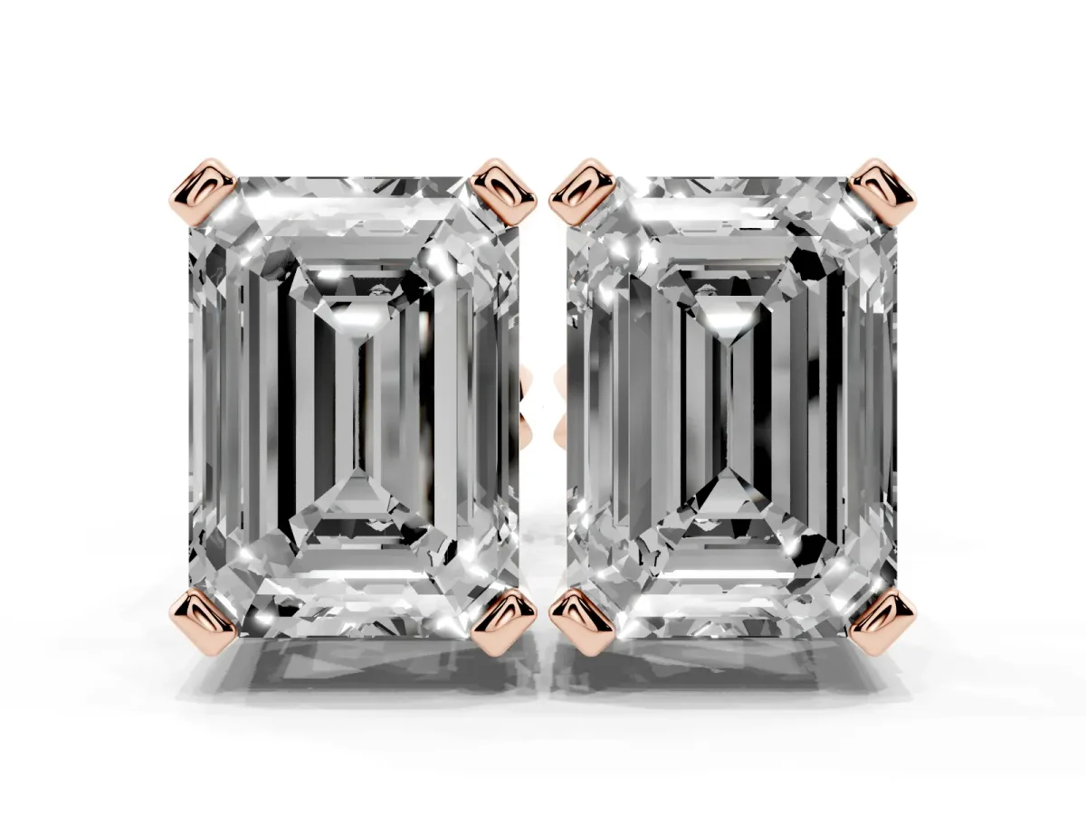 Emerald Cut Diamond Stud Earrings Rose gold