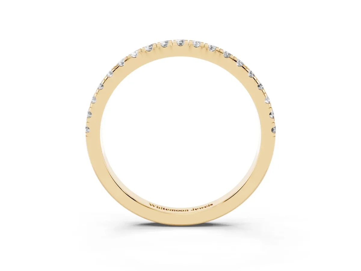 Pavé Round Diamond Half Eternity Band with Shared Prong Setting Yellow gold
