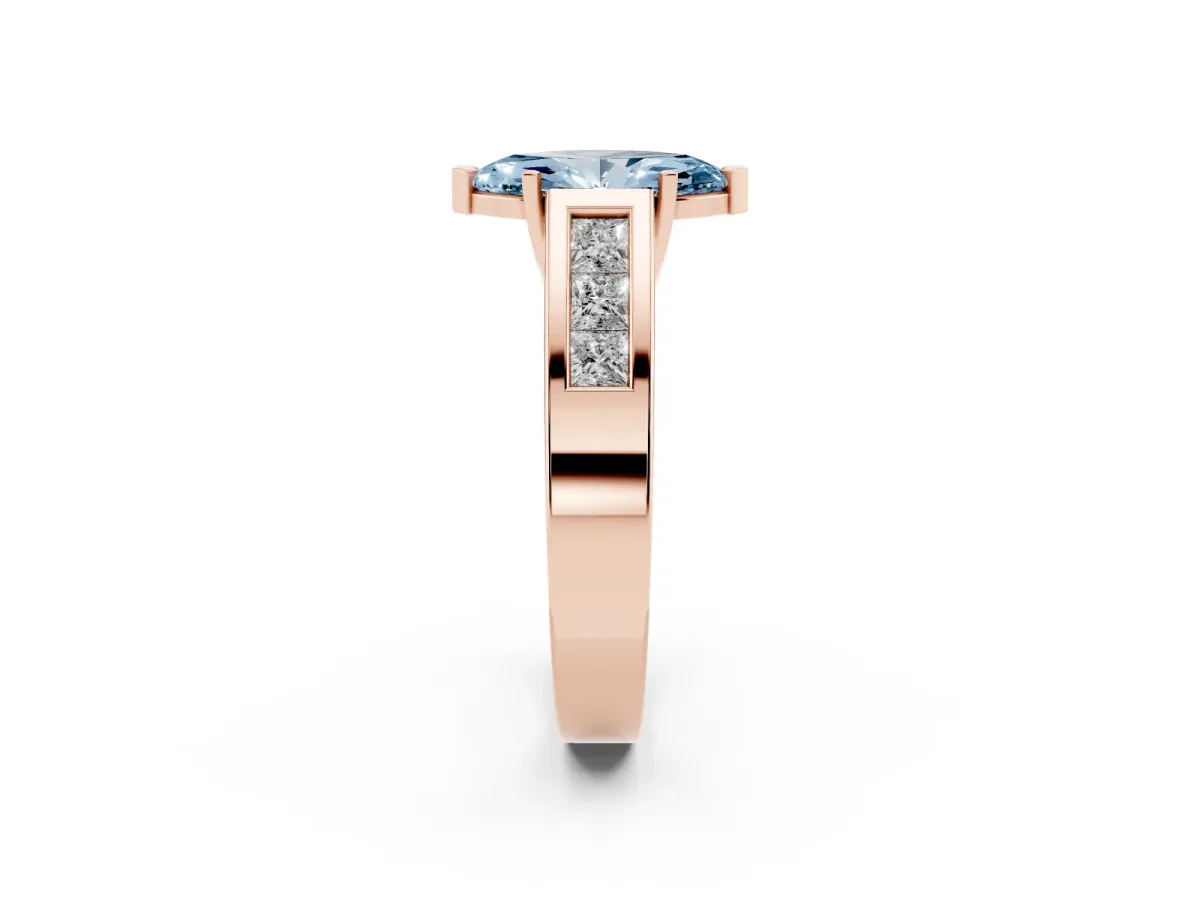 Fancy Blue Marquise Cut Cut Channel Set Solitaire Ring with Four-Prong Setting Rose gold