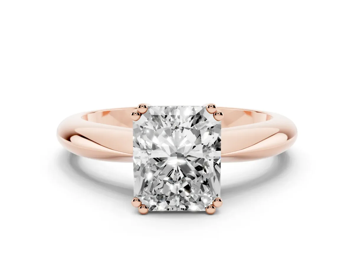 Radiant Cut Cut Solitaire Engagement Ring with Tapered Band and Four-Prong Setting Rose gold