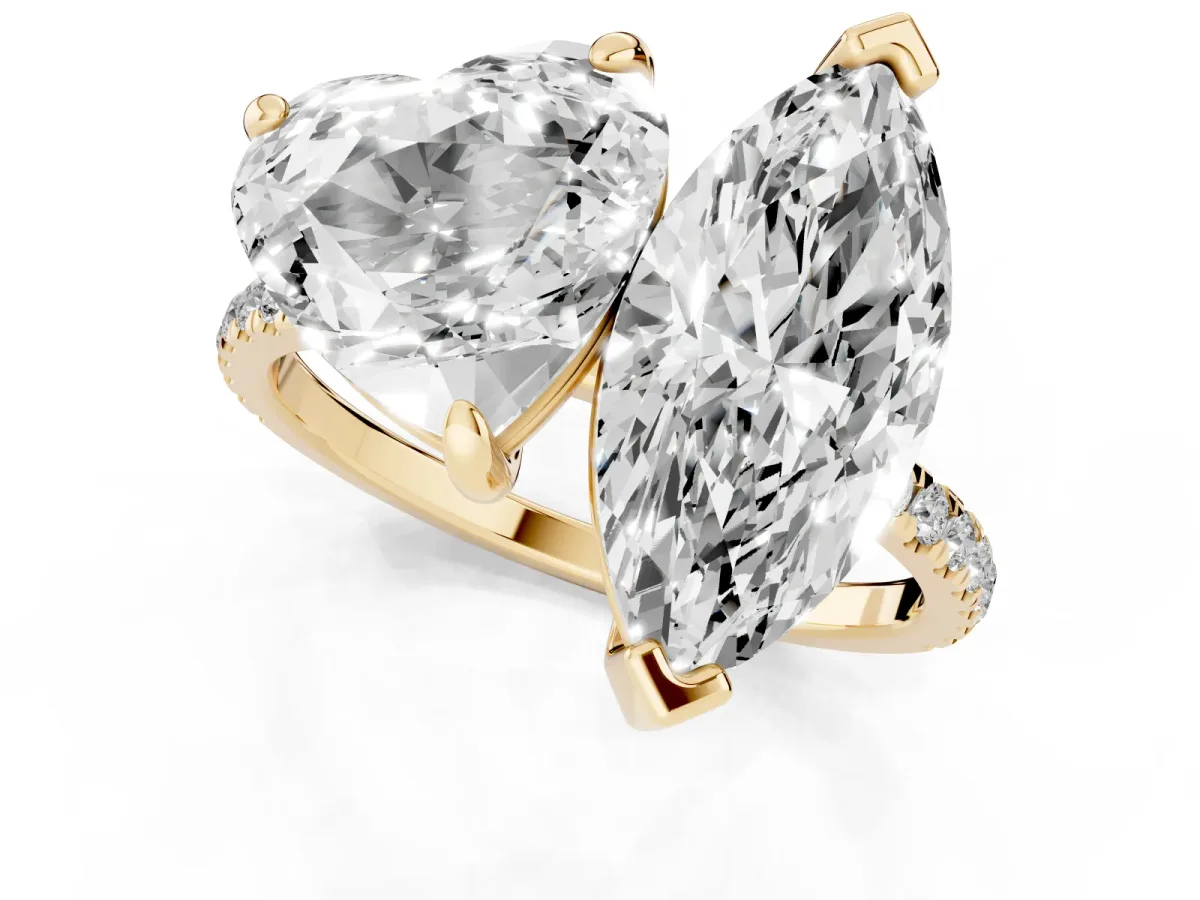 Heart and Marquise Toi Moi Ring with Prong Setting and Pave Band Yellow gold