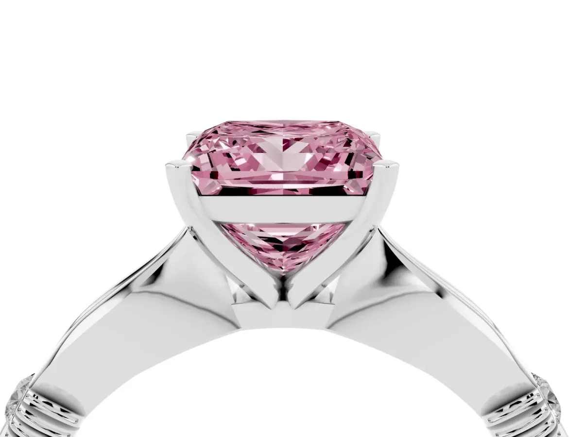 Fancy Pink Princess Cut Solitaire Diamond Twisted Band with Four-Prong Setting Silver