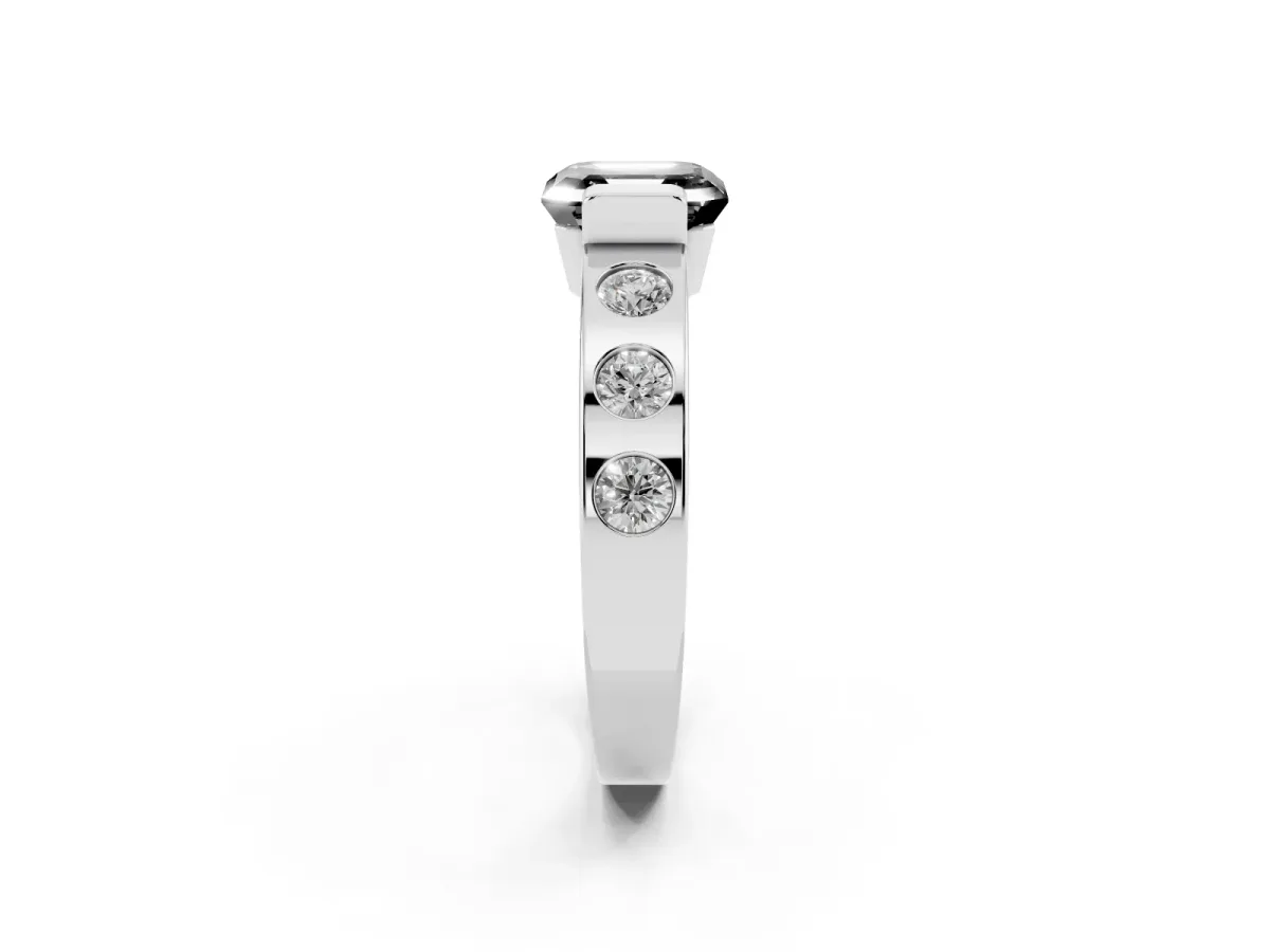 Fancy Black Asscher Cut Brilliant Channel-Set Diamond Ring with Bezel Prong Setting Silver