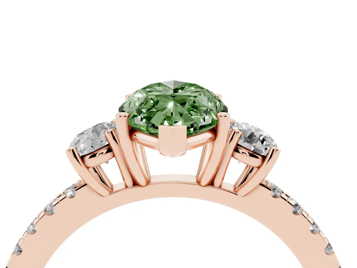 Fancy Green Three-Stone Marquise Cut Cut Diamond Pavé Band with Prong Setting Rose gold